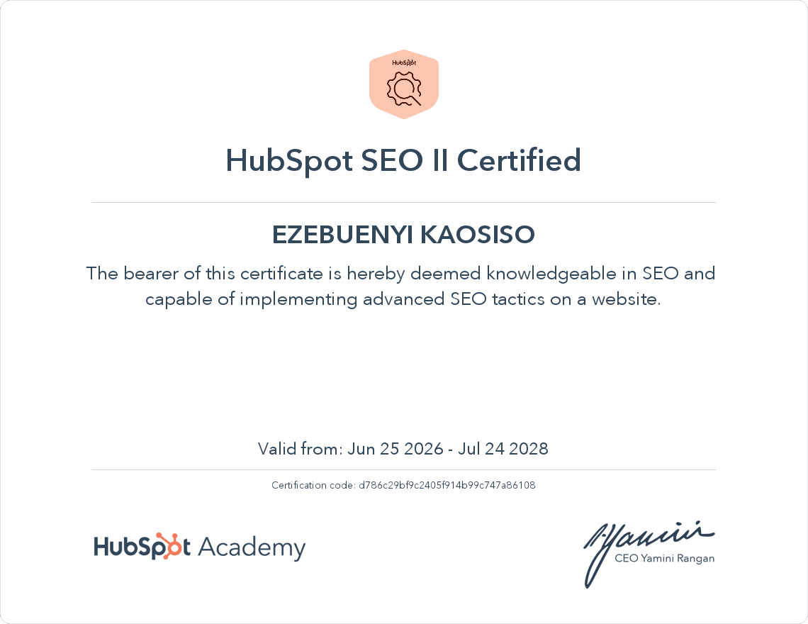 HubSpot SEO II Certification